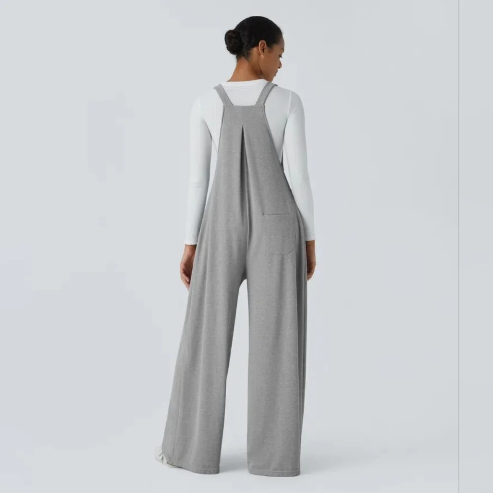 NWT Halara Adjustable Strap Wide Leg Overalls Gray Pockets Size M - Picture 2 of 9